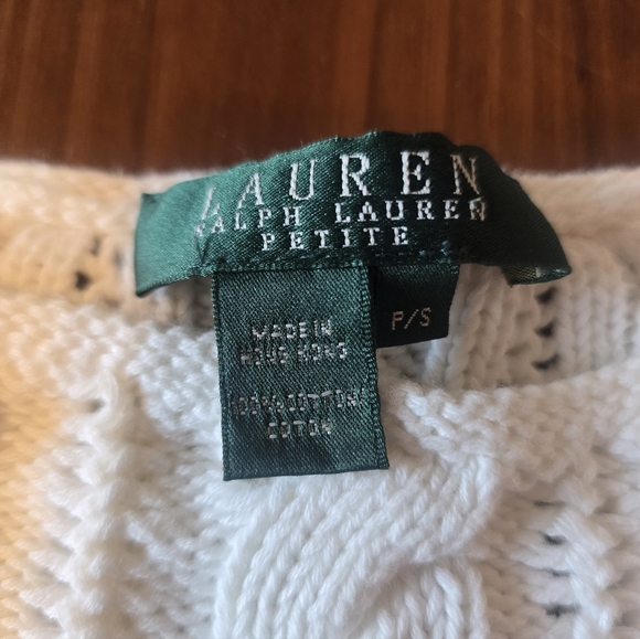 Lauren Ralph Lauren Cream Cotton Cable Knit Sweater 3/4 Sleeve Petite Small - Picture 2 of 7